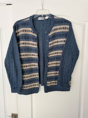 Carolyn Taylor Slate Blue Ribbed Knit Cardigan